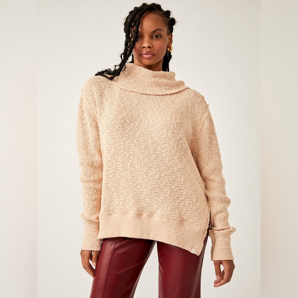 Free People Tommy Turtle Top Sweater Toasted Almond XS